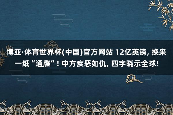 博亚·体育世界杯(中国)官方网站 12亿英镑, 换来一纸“通牒”! 中方疾恶如仇, 四字晓示全球!