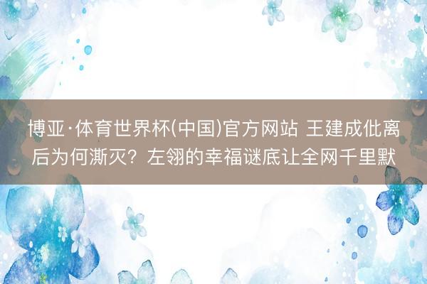 博亚·体育世界杯(中国)官方网站 王建成仳离后为何澌灭？左翎的幸福谜底让全网千里默