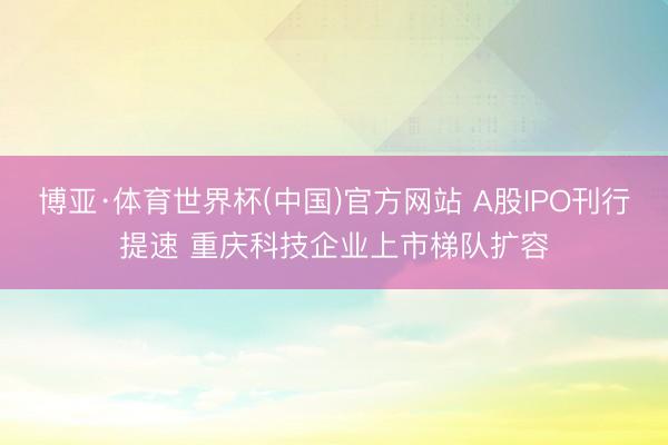 博亚·体育世界杯(中国)官方网站 A股IPO刊行提速 重庆科技企业上市梯队扩容